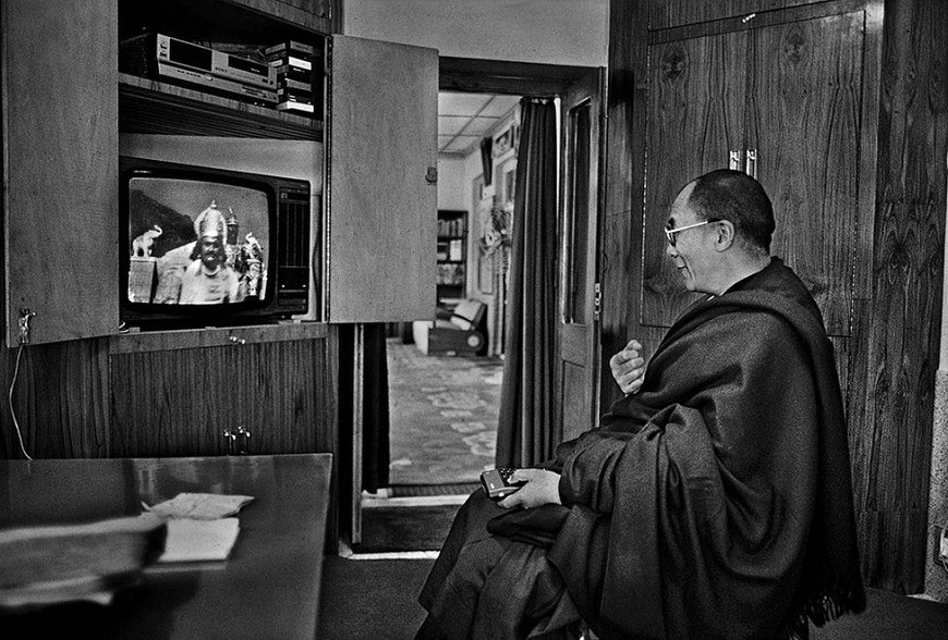 The Dalai Lama watching the TV series, Mahabharata | RAGHU RAI