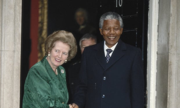 Margaret Thatcher eventually met with Nelson Mandela at 10 Downing Street on 4 July 1990 after a long buildup. Photograph: Georges DeKeerle/Getty Images